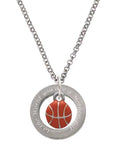 Silvertone Mini Orange Basketball - Silvertone You are a Mother Affirmation Ring Necklace