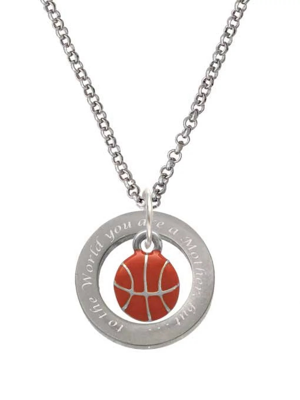 Silvertone Mini Orange Basketball - Silvertone You are a Mother Affirmation Ring Necklace