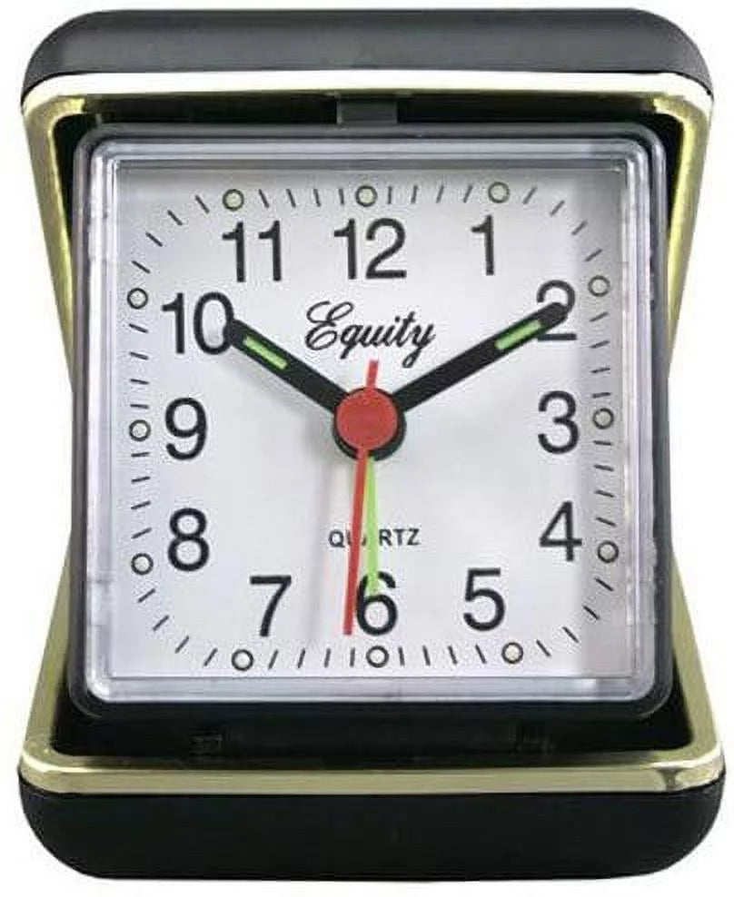 LA Crosse Technology Advance Black Case Quartz Analog Clamshell Travel Alarm Clock