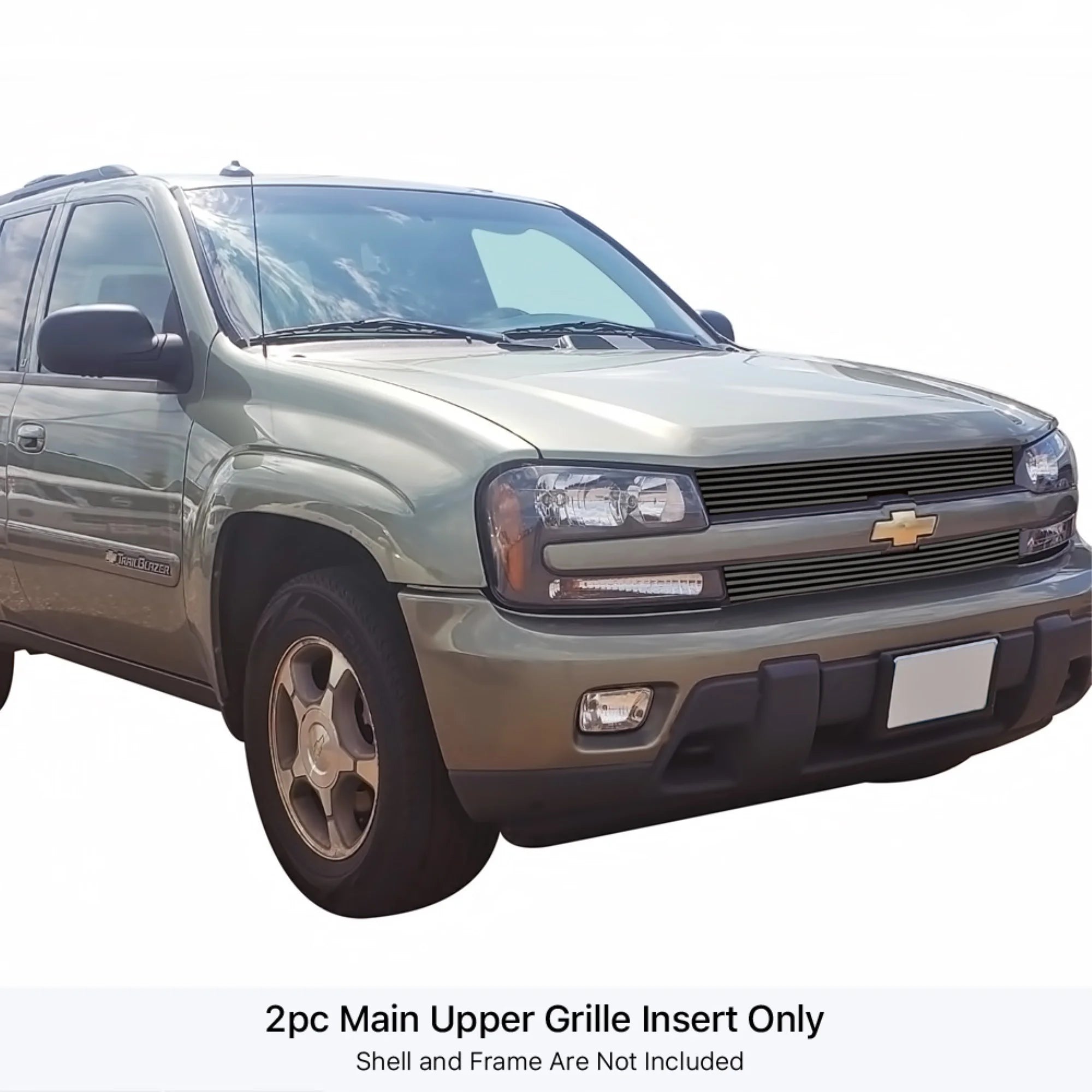 APS 2002-2005 Chevy Trailblazer LT Black Stainless Steel Billet Grille 8x6 horizontal billet
