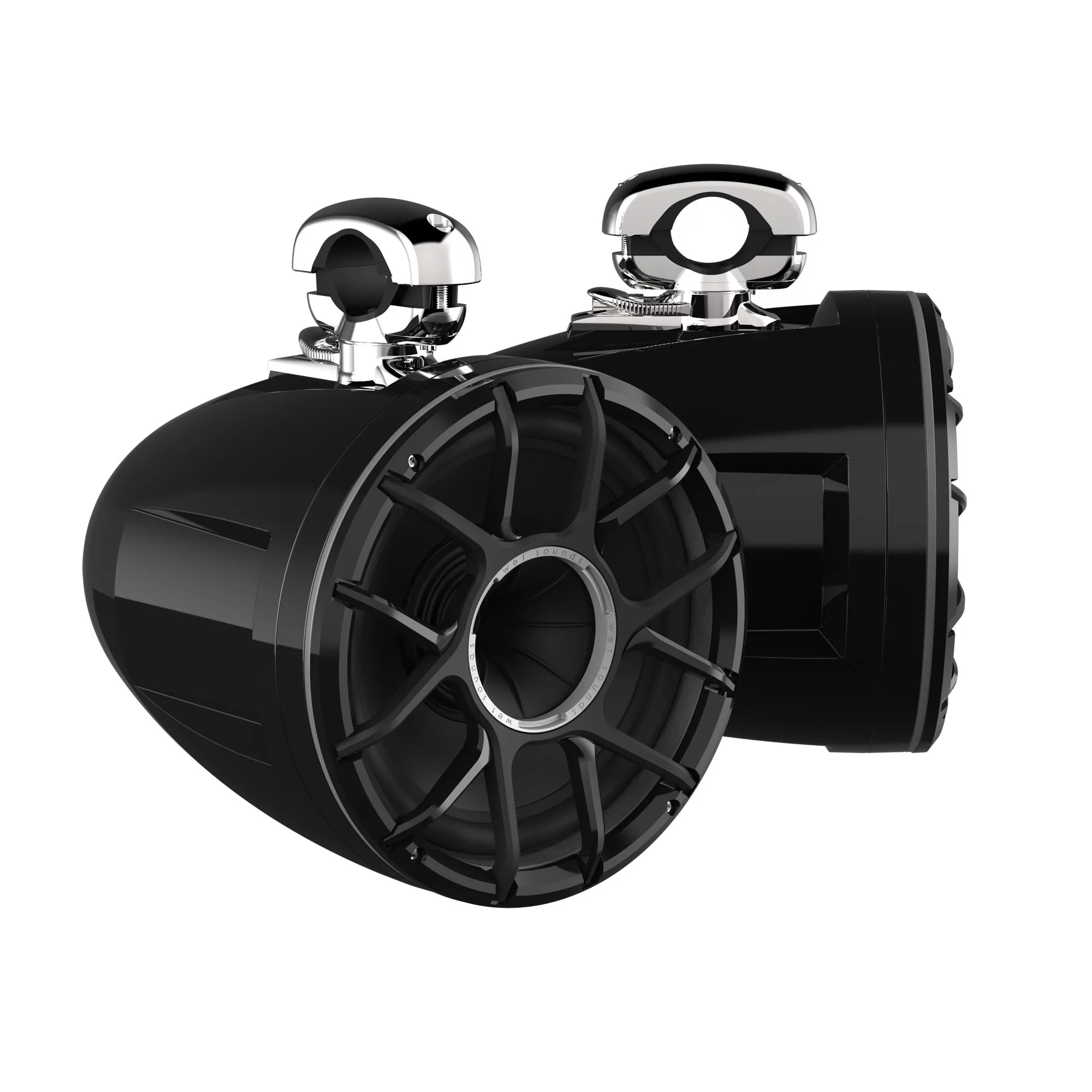 Wet Sounds REV 10 HD 10 Horn Loaded Compression Driver Tower Speakers with XZ Grills & Stainless MINI Swivel Clamps, 300 Watts RMS, Black, Pair