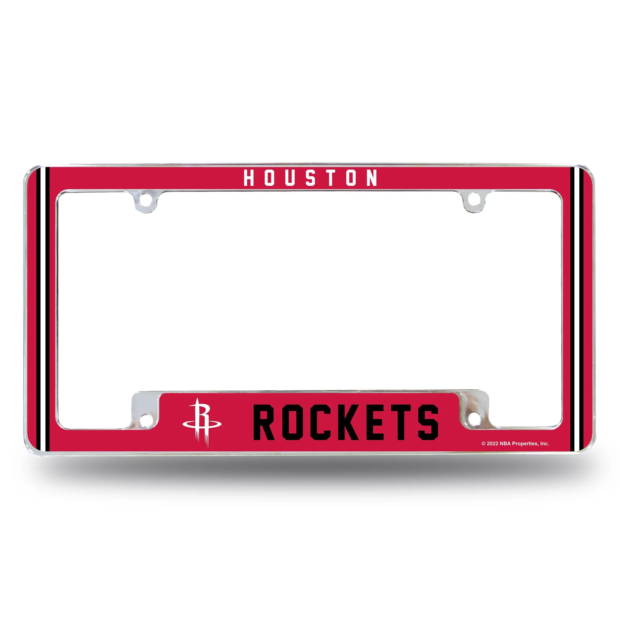 Houston Basketball Rockets Chrome Metal License Plate Frame with Full Frame Team Color Graphics