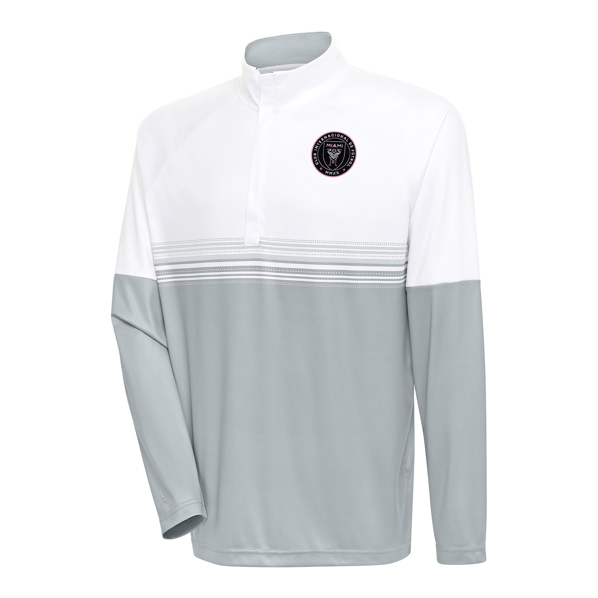 Men's Antigua White/Gray Inter Miami CF Bender Quarter-Zip Pullover Top