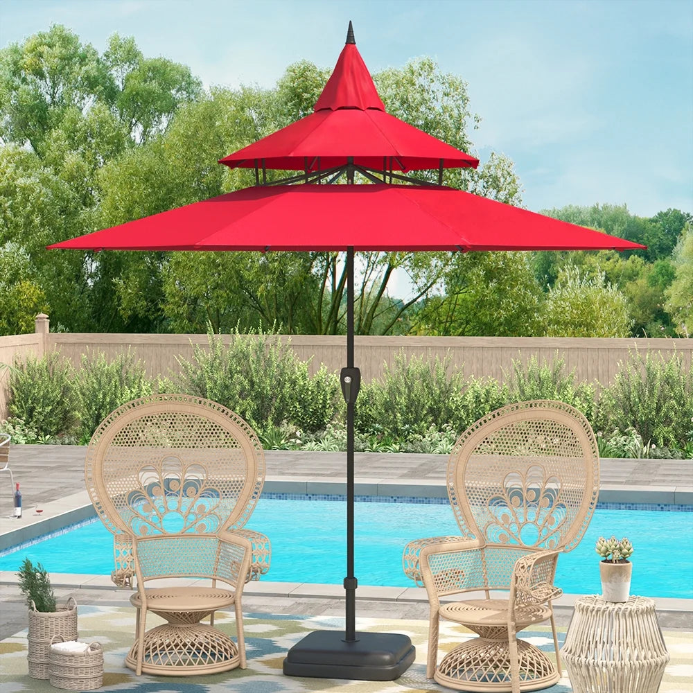 Abble 9 Feet Pagoda Patio Umbrella - Red