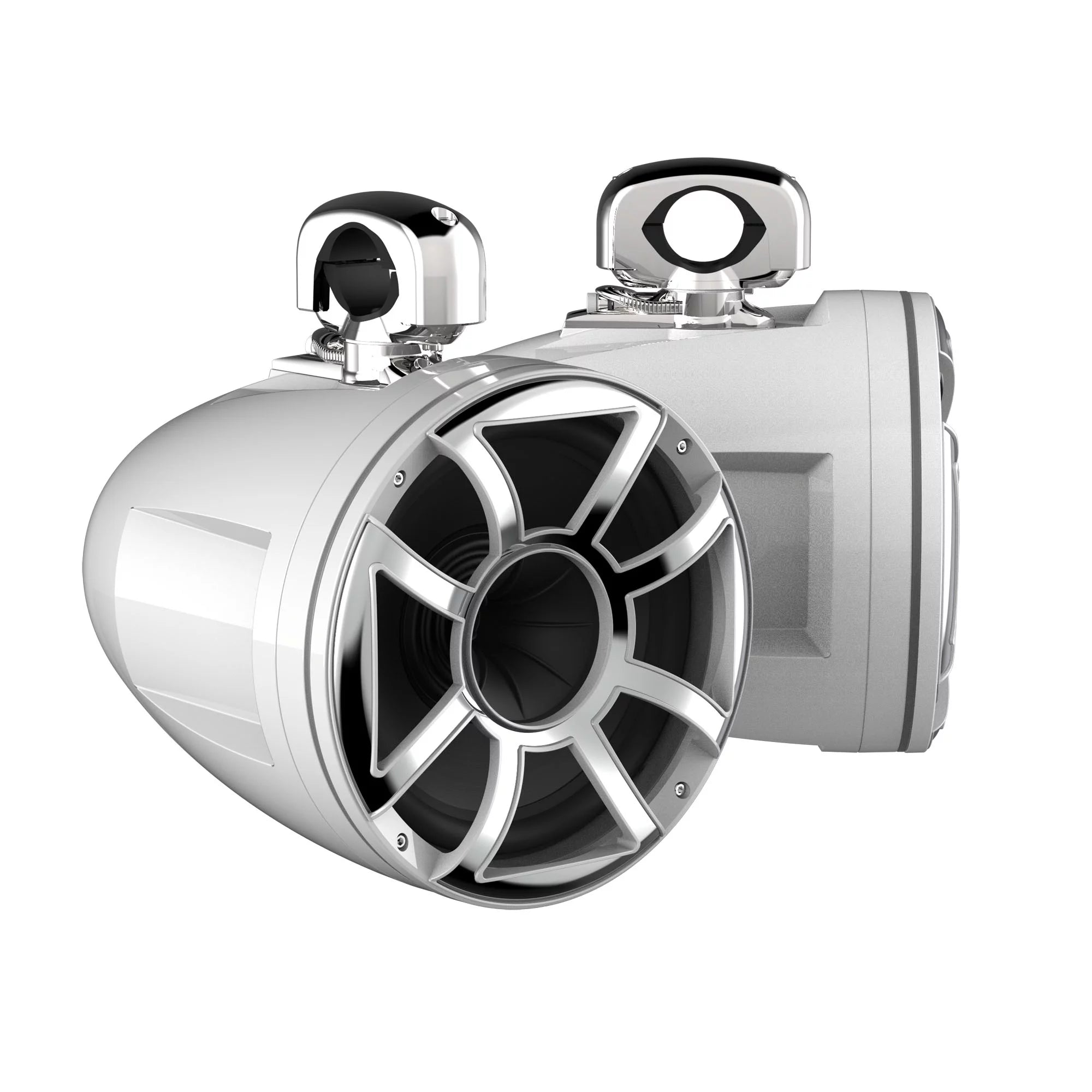 Wet Sounds REV 10 HD 10 Horn Loaded Compression Driver Tower Speakers with XS Grills & Stainless Swivel Clamps, 300 Watts RMS, White, Pair