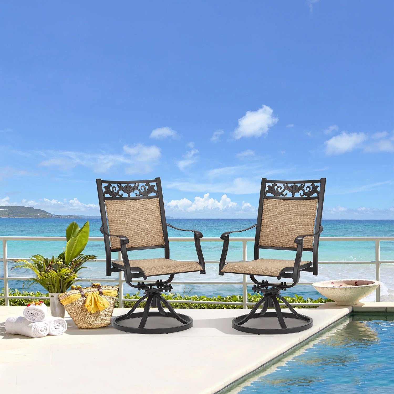Richryce Outdoor Swivel Chairs Set of 2,Patio Dining Chairs with Aluminum Frame for Bistro Garden Backyard Balcony