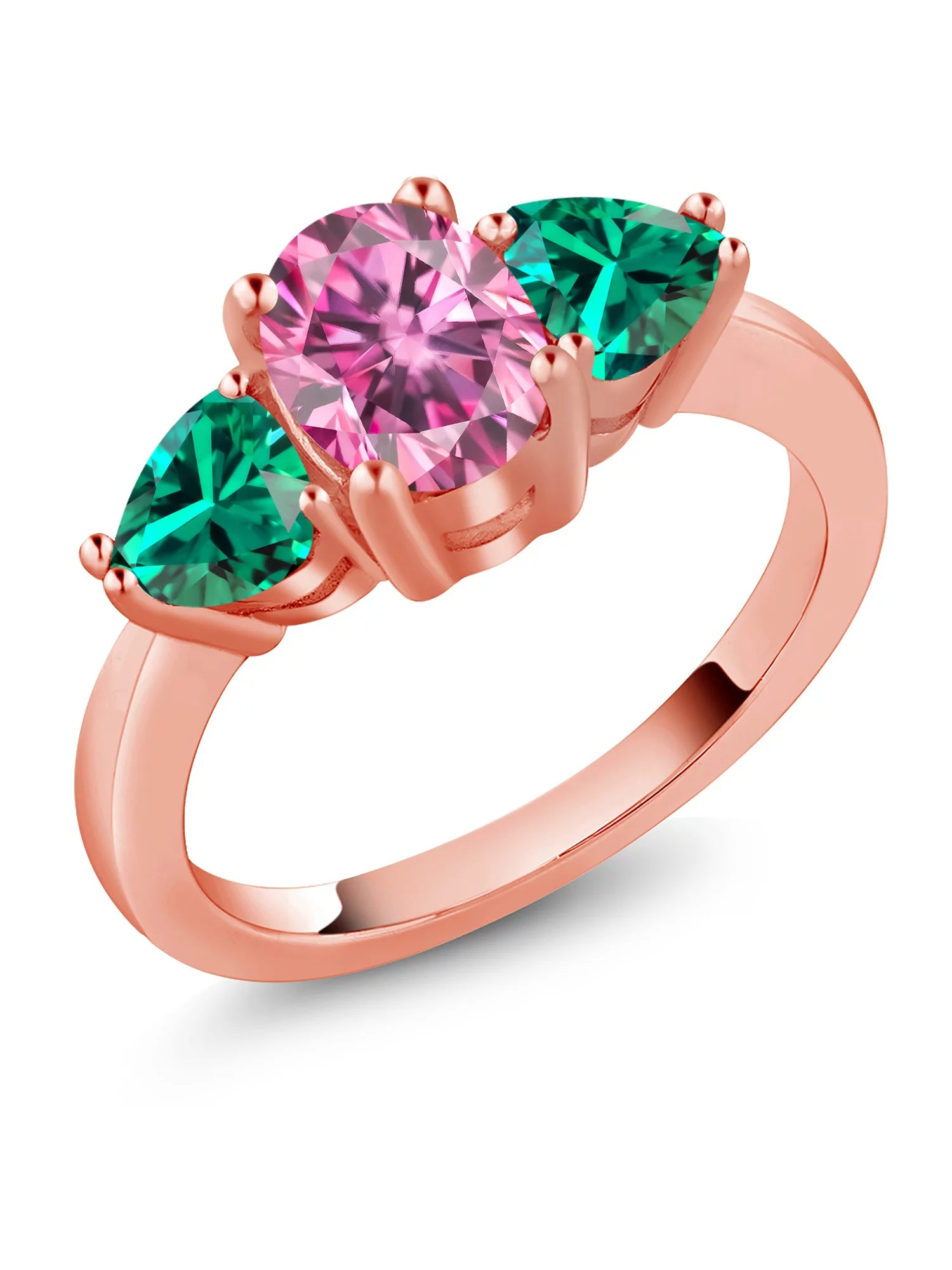 Gem Stone King 18K Rose Gold Plated Silver Ring Pink Moissanite Nano Emerald (2.32 Cttw)