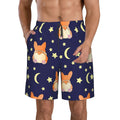 Kll Corgi Lying With Moons And Stars Men'S Casual Summer Beach Shorts Hawaiian Shorts With Pockets-Small