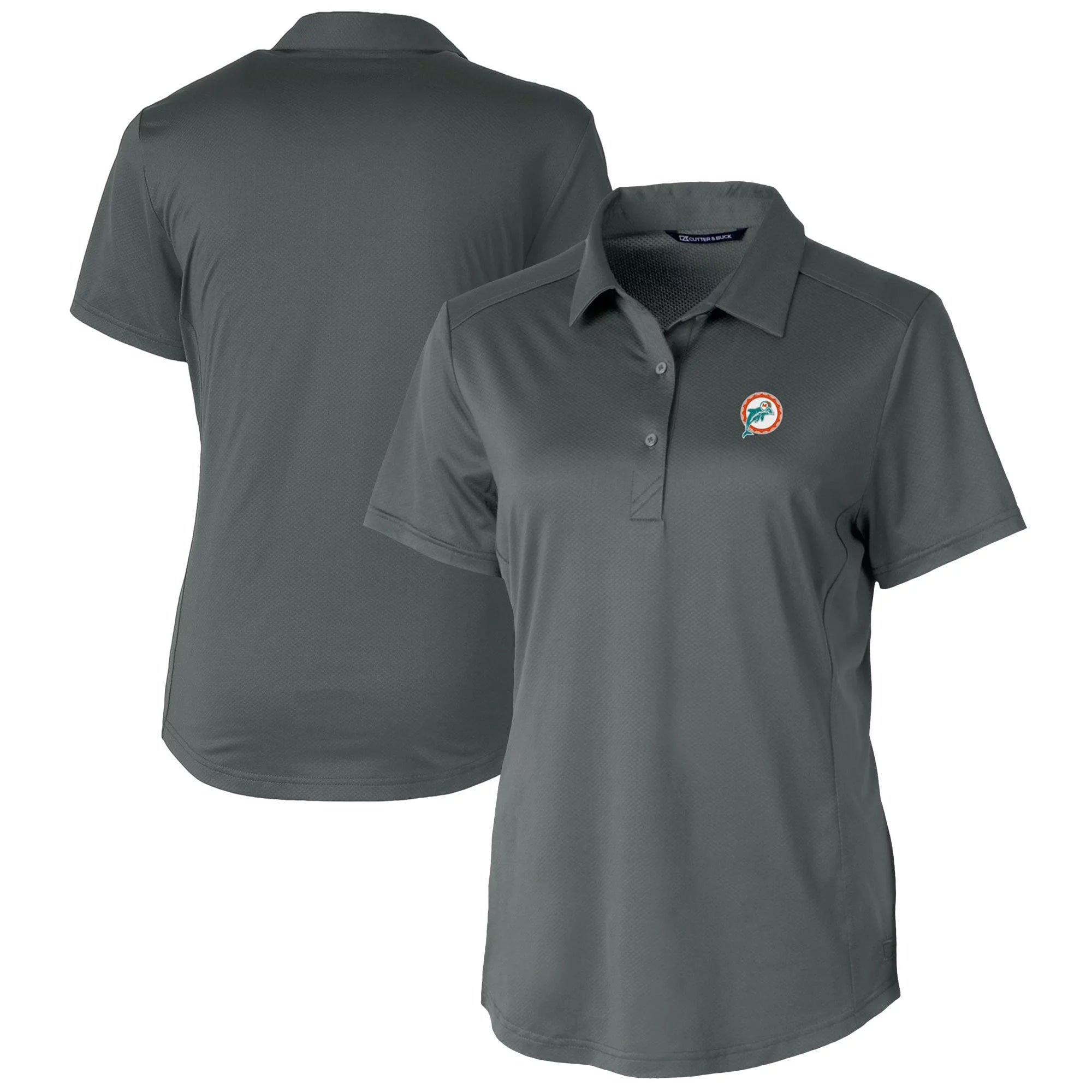 Women's Cutter & Buck Steel Miami Dolphins Throwback Logo Prospect Textured Stretch Polo