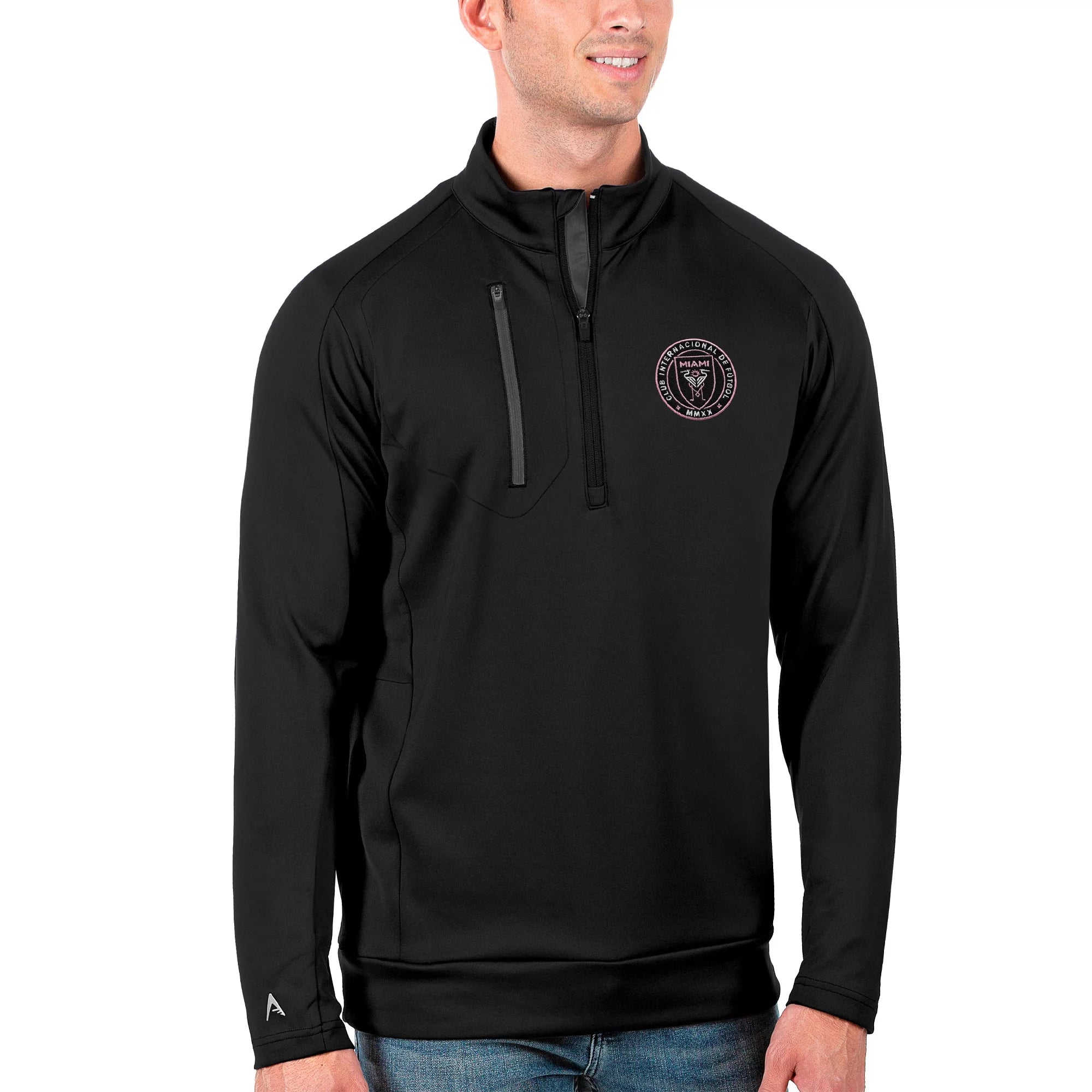 Men's Antigua Black Inter Miami CF Big & Tall Generation Quarter-Zip Pullover Jacket
