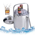 DENEST 1.3L Ice Bucket + Tongs Lid Insulated Double-layer 304 Stainless Steel Cooler